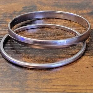 Vintage Monet Silver Tone Bangle Bracelet Set 2pc Classic Stackable